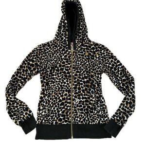 Juicy Couture Y2k Leopard print zip up hoodie with gold details!